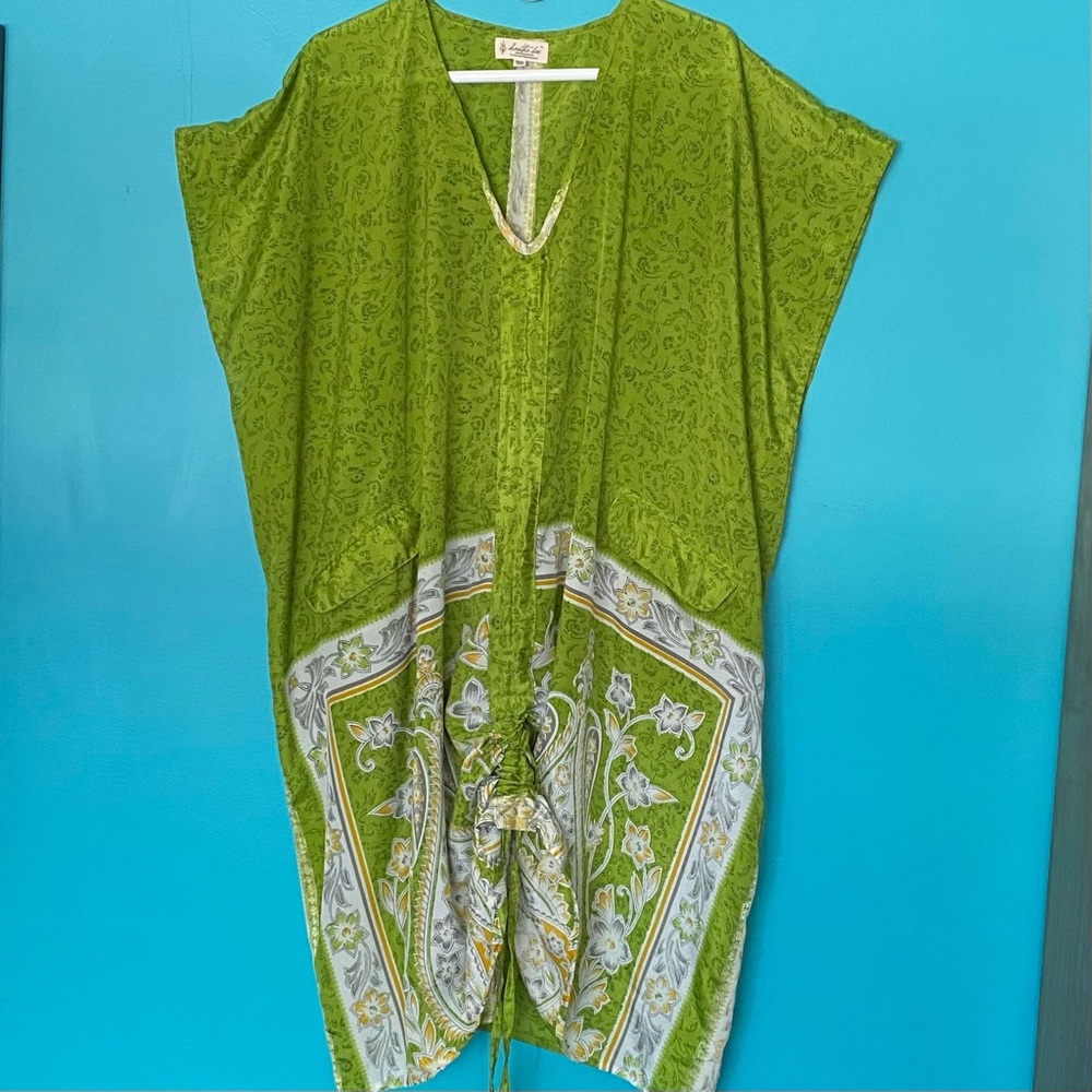 Kantha Bae Dress Ruched Cover Up Big Pockets Kaftan Midi